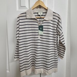 NWT Tuckernuck Ivory Stripe Clayton Knit Polo